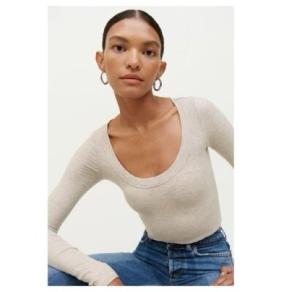 Reformation Grey Ribbed Long Sleeve Top - Picture 2 of 5